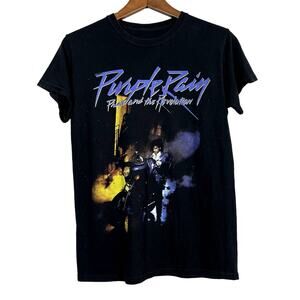 Prince Y2K Baby Doll Purple Rain Graphic Tee Long Black Short Sleeve - M
